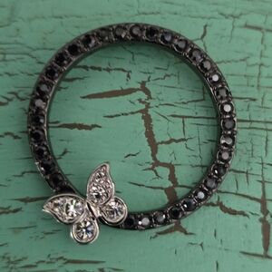 Nolan Miller Black Elegant Gemstone Silver Butterfly Round Pendant Signed